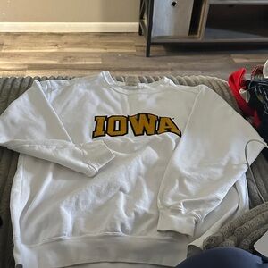 Comfort Colors White Crewneck Sweatshirt with Yellow IOWA Graphic